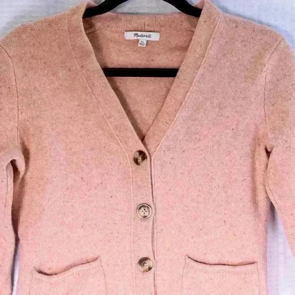 Madewell Size XS pink marled 100% Merino Wool Button Down cardigan w/pockets